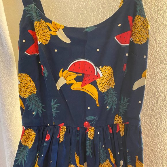 Modcloth X Collectif Vintage Fruit Print A-line Drop Waist Dress - US Small/UK10 - Picture 2 of 4